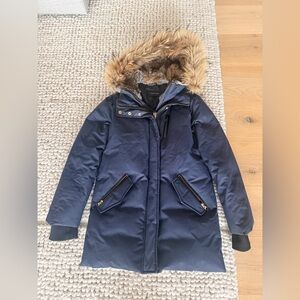 Mackage Duck Down Navy Parka with Fur Hood and Hood Lining size Small